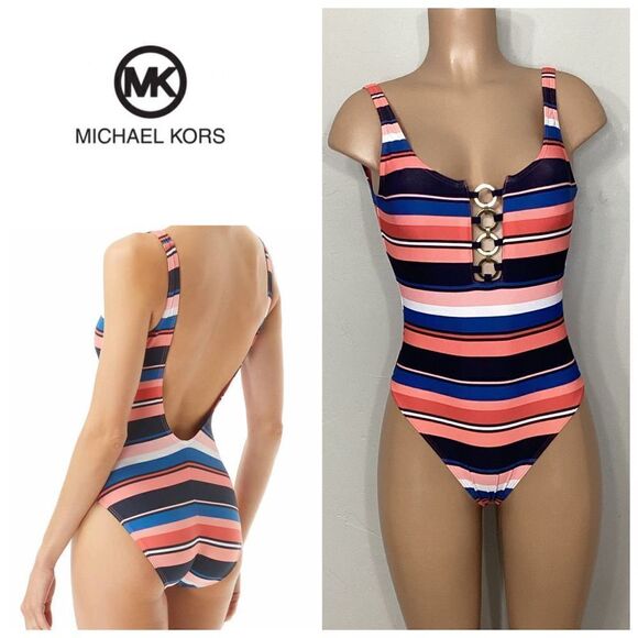 New. Michael Kors stripe swimsuit. Normally $126 - Picture 1 of 12